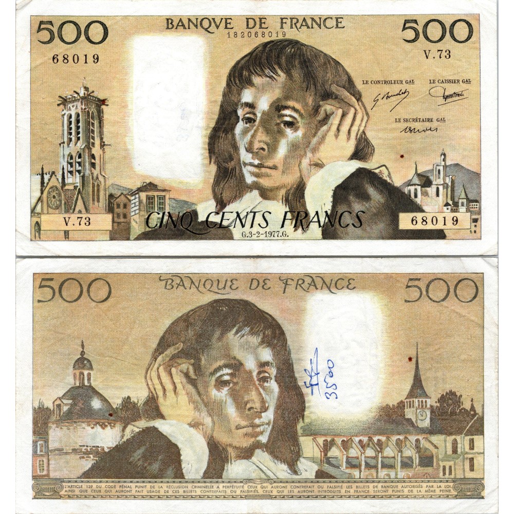 Fay.01.16 - 03/02/77 - Alph V.73 - 500 Francs Pascal