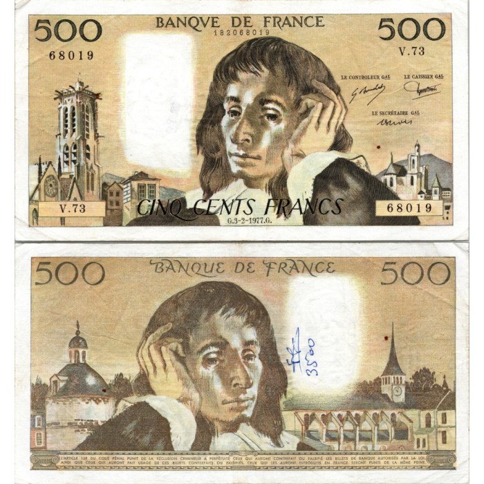 Fay.01.16 - 03/02/77 - Alph V.73 - 500 Francs Pascal