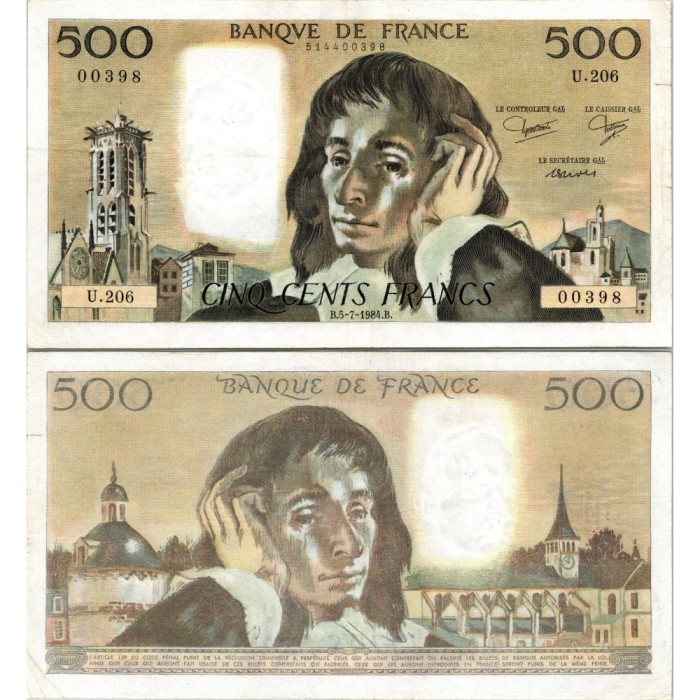 Fay.01.31 - 05/07/84 - Alph N.212 - 500 Francs Pascal