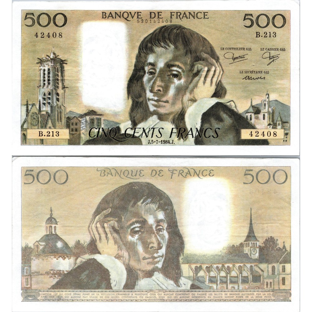 Fay.01.31 - 05/07/84 - Alph B.213 - 500 Francs Pascal