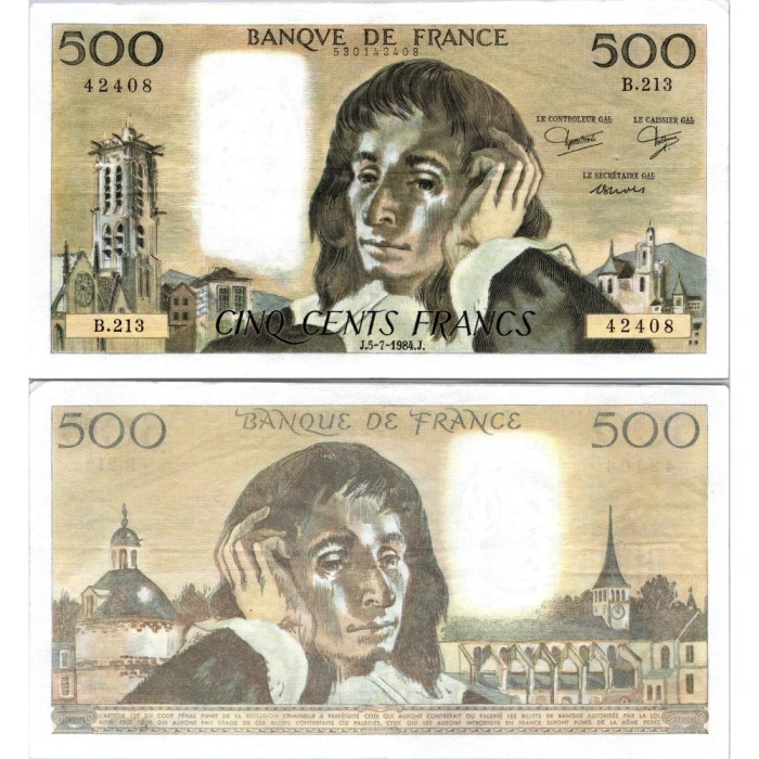 Fay.01.31 - 05/07/84 - Alph B.213 - 500 Francs Pascal