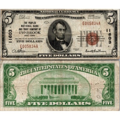 5 dollars National Bank - LYNBROOK - New York - Serie 1929 - E005834A