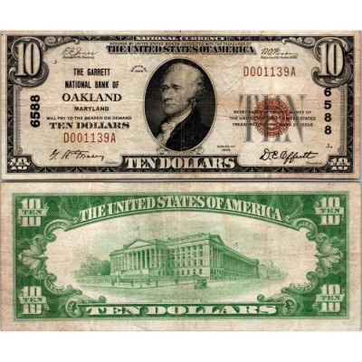 10 Dollars National Bank - OAKLAND - Maryland - Serie 1929 - D001139A