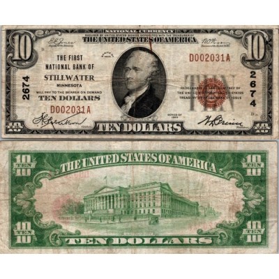 10 Dollars National Bank - STILLWATER - Minnesota - Serie 1929 - D002031A