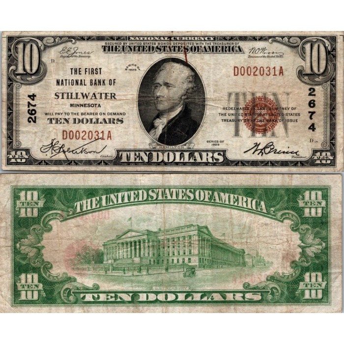10 Dollars National Bank - STILLWATER - Minnesota - Serie 1929 - D002031A