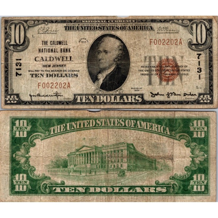 10 Dollars National Bank - CALDWELL - New Jersey - Serie 1929 - F002202A