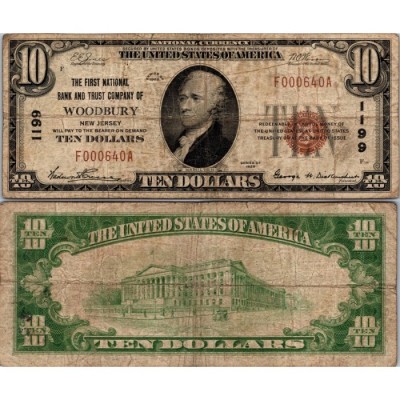 10 Dollars National Bank - WOODBURY - New Jersey - Serie 1929 - F000640A