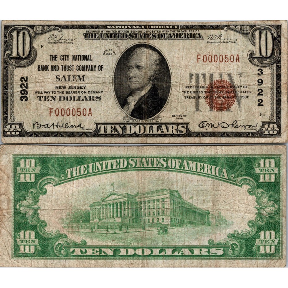 10 Dollars National Bank - SALEM - New Jersey - Serie 1929 - F000050A