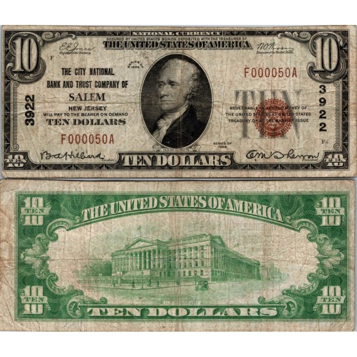 10 Dollars National Bank - SALEM - New Jersey - Serie 1929 - F000050A