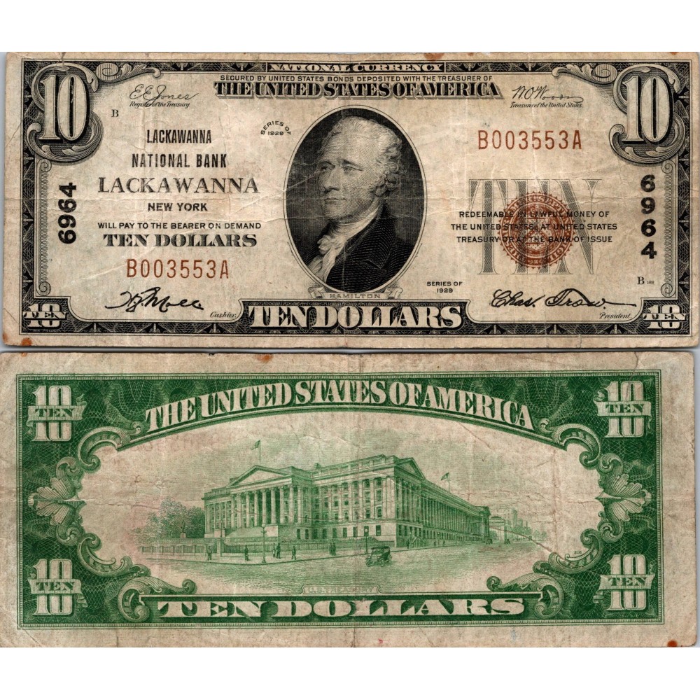 10 Dollars National Bank - LACKAWANNA - New York - Serie 1929 - B003553A