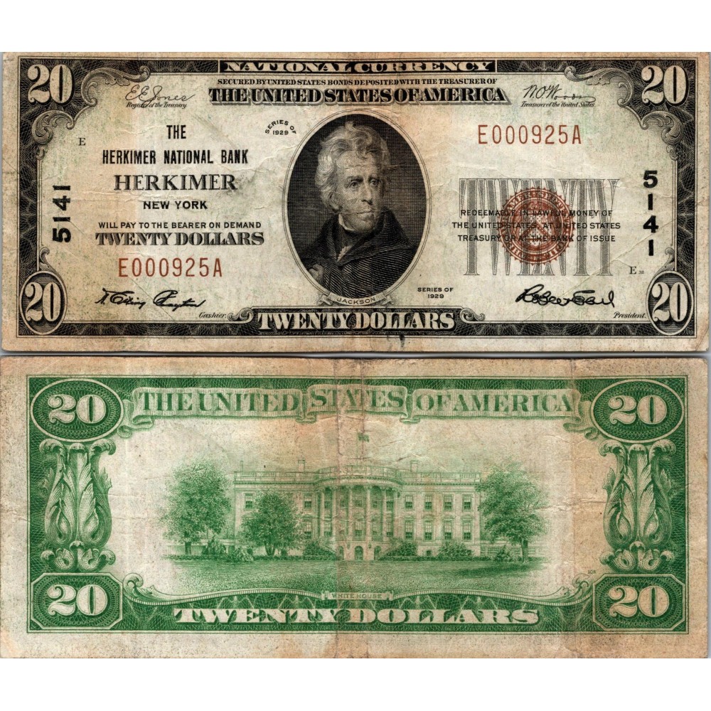 20 Dollars National Bank - HERKIMER - New York - Serie 1929 - E000925A