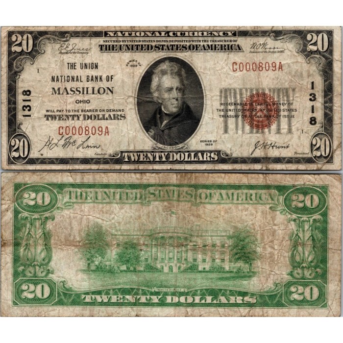 20 Dollars National Bank - MASSILLON - Ohio - Serie 1929 - C000809A