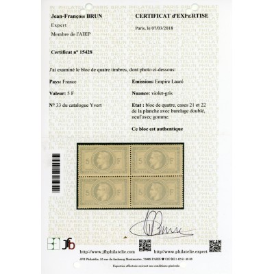 YT 33 - Bloc de 4 - Neuf x - Signé Brun / Calves / Margues - Certificat