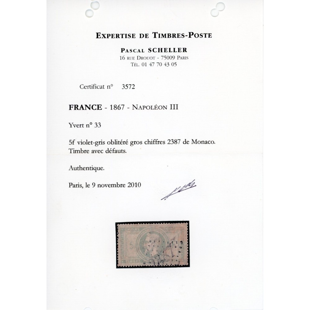 YT 33 - GC 2387 - Monaco - Alpes Maritimes (87) - Signé Calves - Certificat