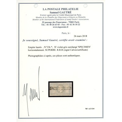 YT 33 - SPECIMEN Horizontal - Neuf x - Signé Calves / Roumet - Certificat
