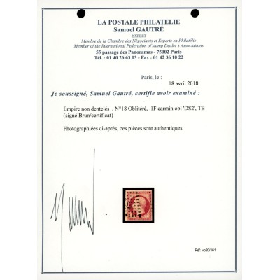 YT 18 - Oblitéré DS2 - Certificat VO 20/161