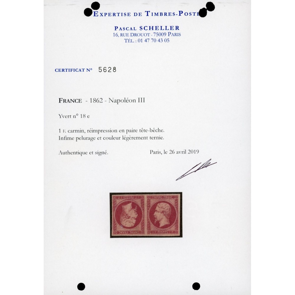 YT 18e - Neuf x - Réimpression - Tête Bêche - Certificat