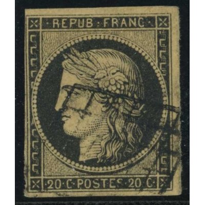 YT 3b - Noir sur Chamois - Oblitéré Grille - Signé Roumet