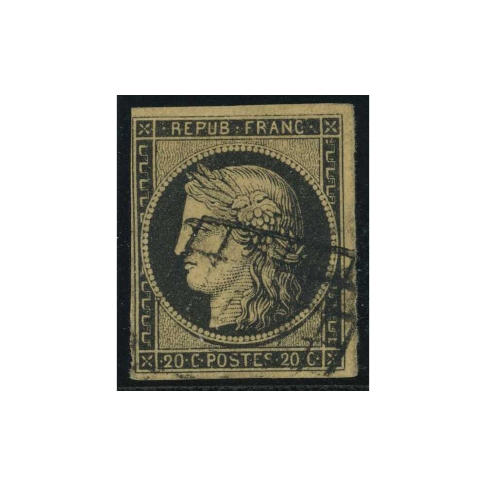 YT 3b - Noir sur Chamois - Oblitéré Grille - Signé Roumet