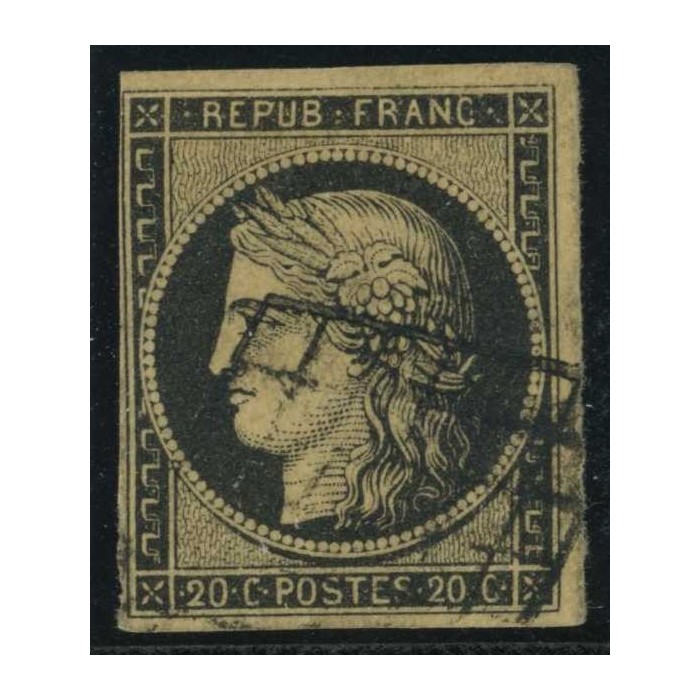 YT 3b - Noir sur Chamois - Oblitéré Grille - Signé Roumet