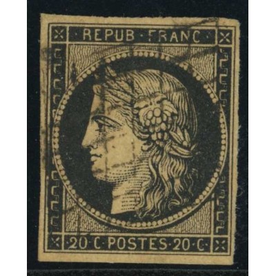 YT 3b - Noir sur Chamois - Oblitéré Grille - Signé Brun