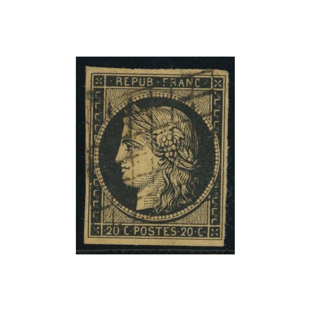 YT 3b - Noir sur Chamois - Oblitéré Grille - Signé Brun