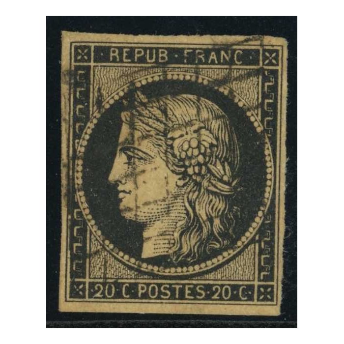 YT 3b - Noir sur Chamois - Oblitéré Grille - Signé Brun