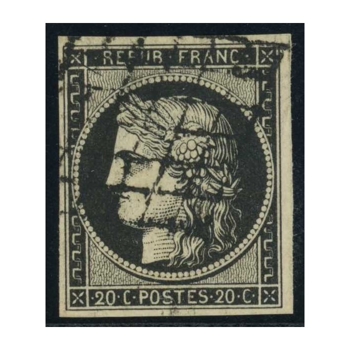 YT 3h - Noir Intense - Oblitéré Grille - Signé Calves