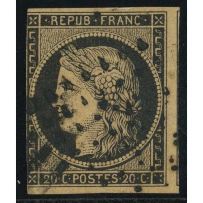 YT 3b - Noir sur Chamois - Oblitéré Etoile - Signé Scheller