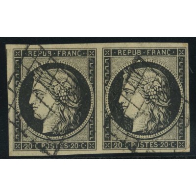 YT 3 - Oblitéré Grille - Paire - Signé Brun