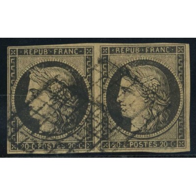 YT 3 - Oblitéré Grille - Paire - Signé Brun