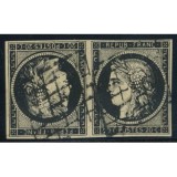 YT 3e - Oblitéré Grille - Tête Bêche - Paire - Signé Scheller - Certificat VO 33/70