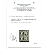 YT 3a - Noir sur Blanc - Neuf x Bloc de 4 - Signé Calves - Certificat VO 22/35