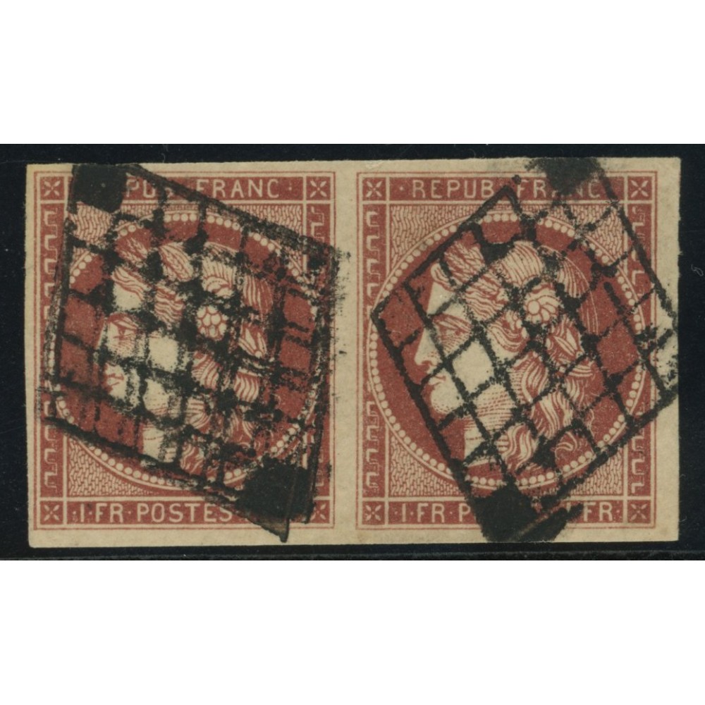 YT 6 - Oblitéré Grille - Signé Calves - Paire - Certificat VO 23/103