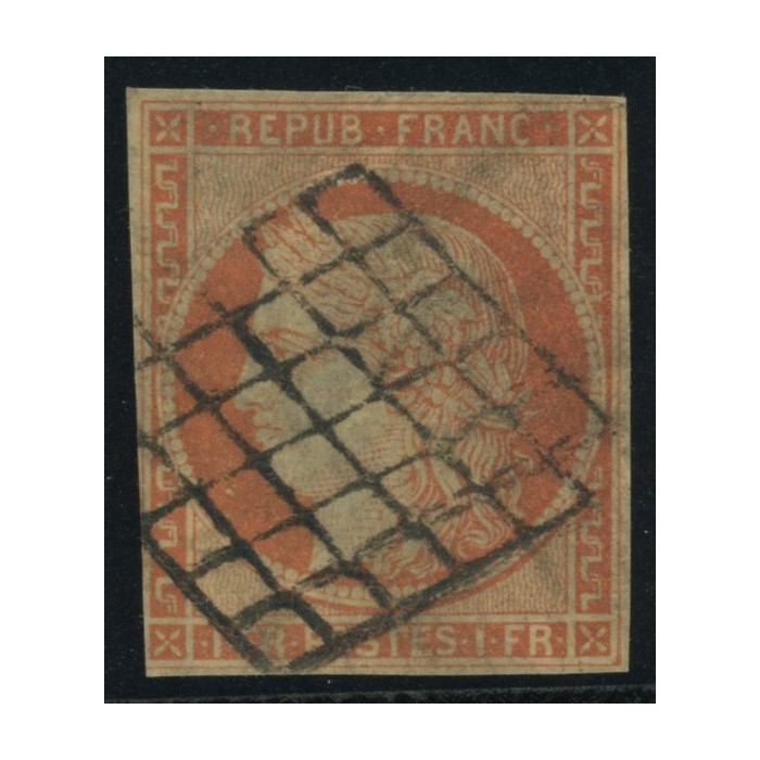 YT 7 - Oblitéré Grille - Certificat Brun 14768