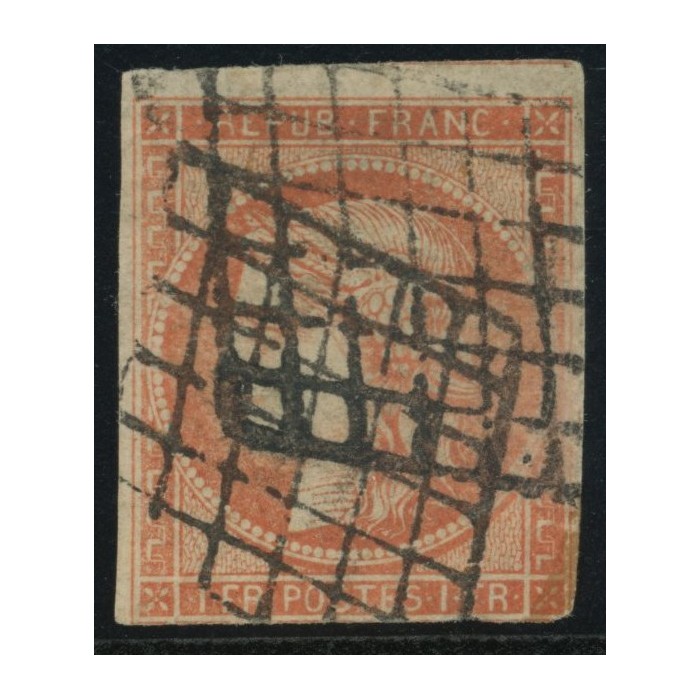 YT 7 - Oblitéré Grille - Certificat Brun 14161