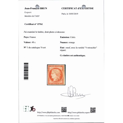 YT 5d - Neuf x - "4" retouché - Certificat 15761