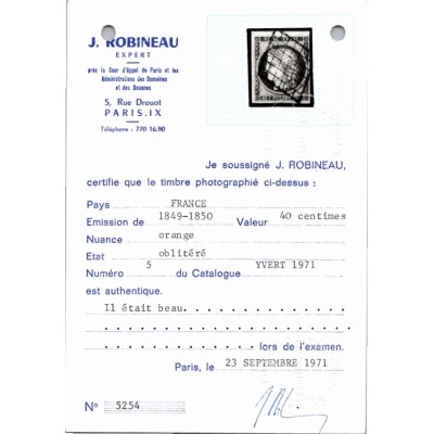 YT 5 - Oblitéré Grille - Signé Brun - Certificat 5254