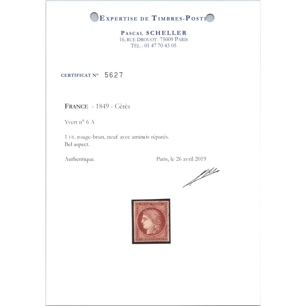 YT 6A - Neuf x - Signé Roumet - Certificat 5627