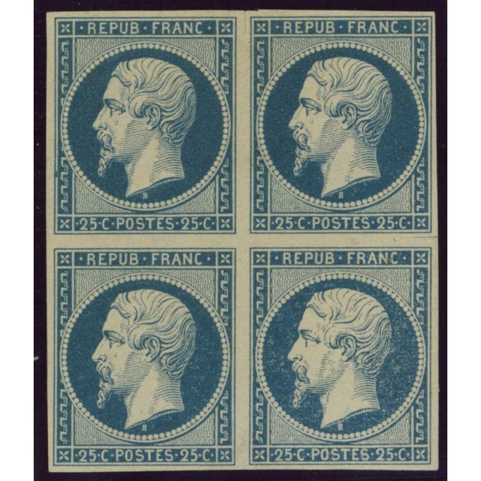 YT 10 - Neuf xx - bloc de 4 - Certificat Brun 15772 - Cote 35000 euros