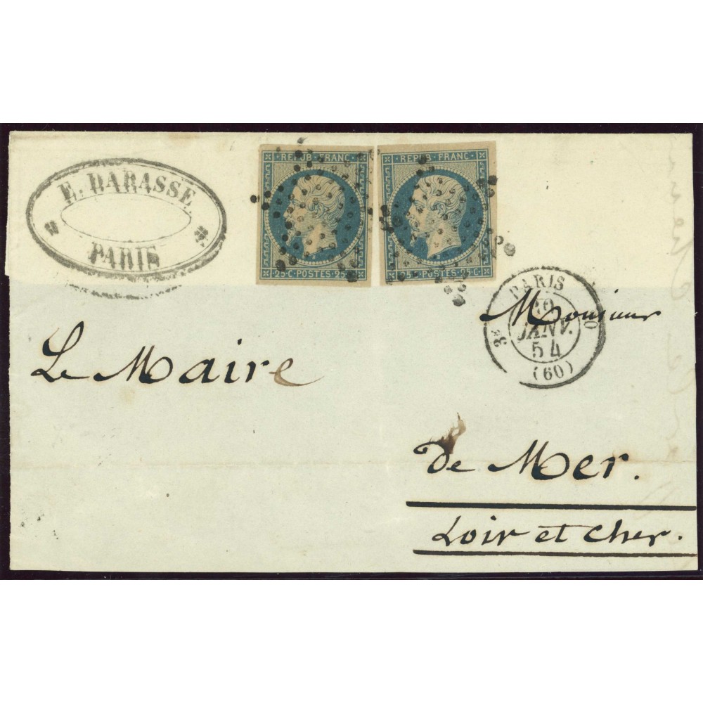 YT 10 - 2 Timbres sur devant de lettre Oblitéré Etoile - Cote 160 euros