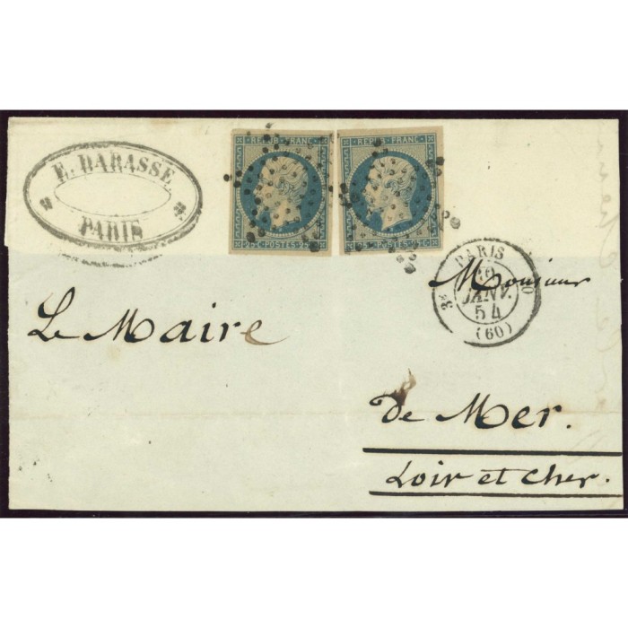 YT 10 - 2 Timbres sur devant de lettre Oblitéré Etoile - Cote 160 euros