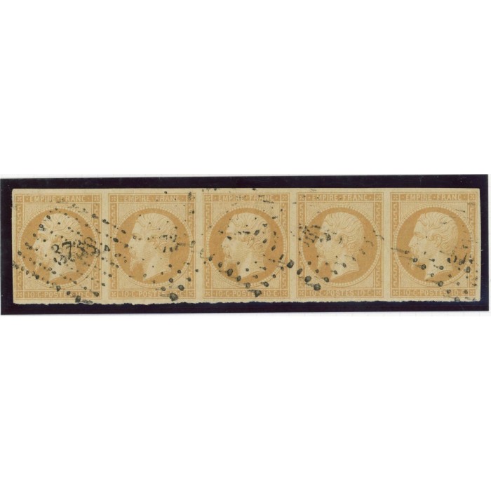 YT 13 - Oblitéré - Bande de 5 - Cote 190 Euros