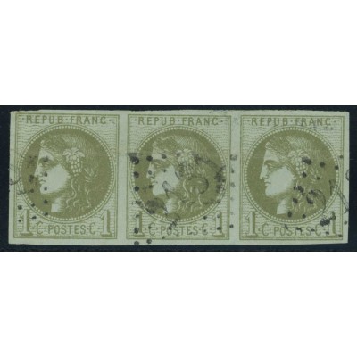 YT 39C - Oblitéré Gros chiffre 2131 Lusignan - Vienne (80) - Bande de 3 Cote 620 Euros