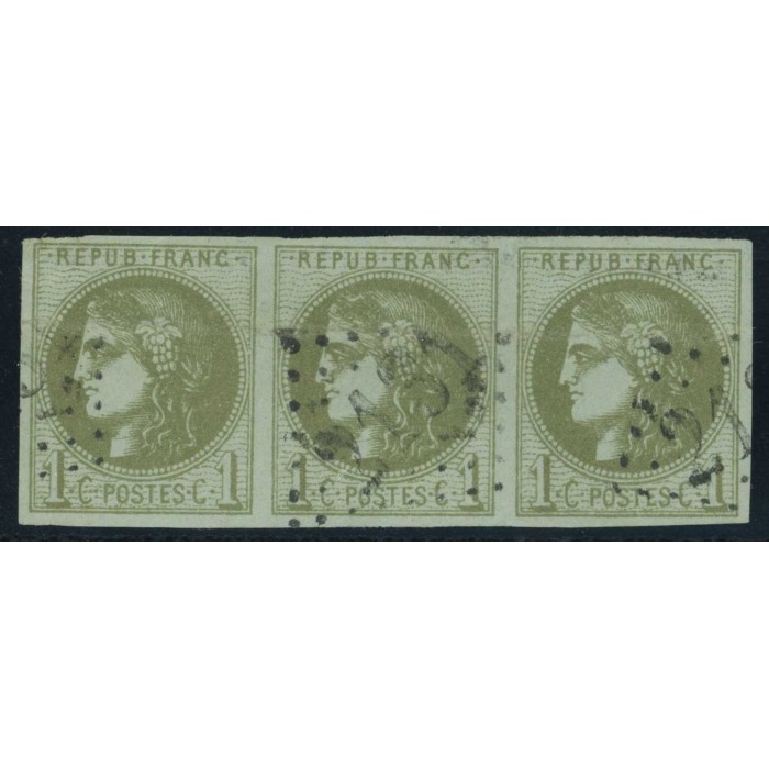 YT 39C - Oblitéré Gros chiffre 2131 Lusignan - Vienne (80) - Bande de 3 Cote 620 Euros