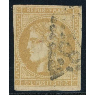 YT 43 B - Oblitéré - Variété : Tache devant le menton - Cote 180 Euro