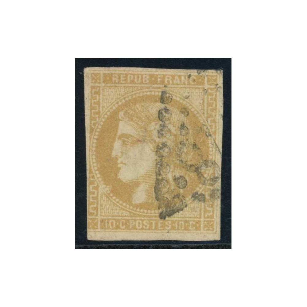 YT 43 B - Oblitéré - Variété : Tache devant le menton - Cote 180 Euro