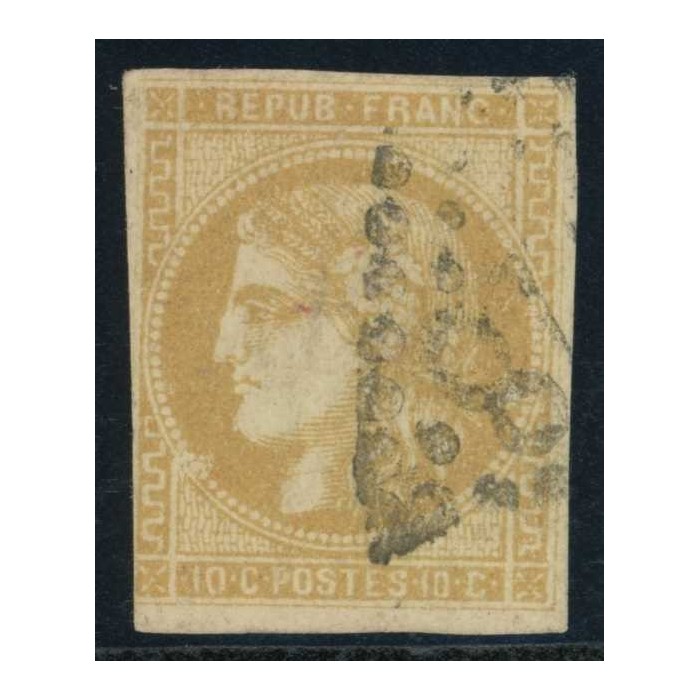 YT 43 B - Oblitéré - Variété : Tache devant le menton - Cote 180 Euro