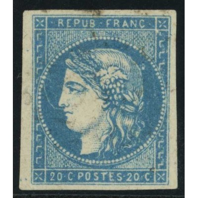 YT 44 B - Oblitéré - Variété : Tache derière la tête - Signé Brun - Cote 1200 Euro