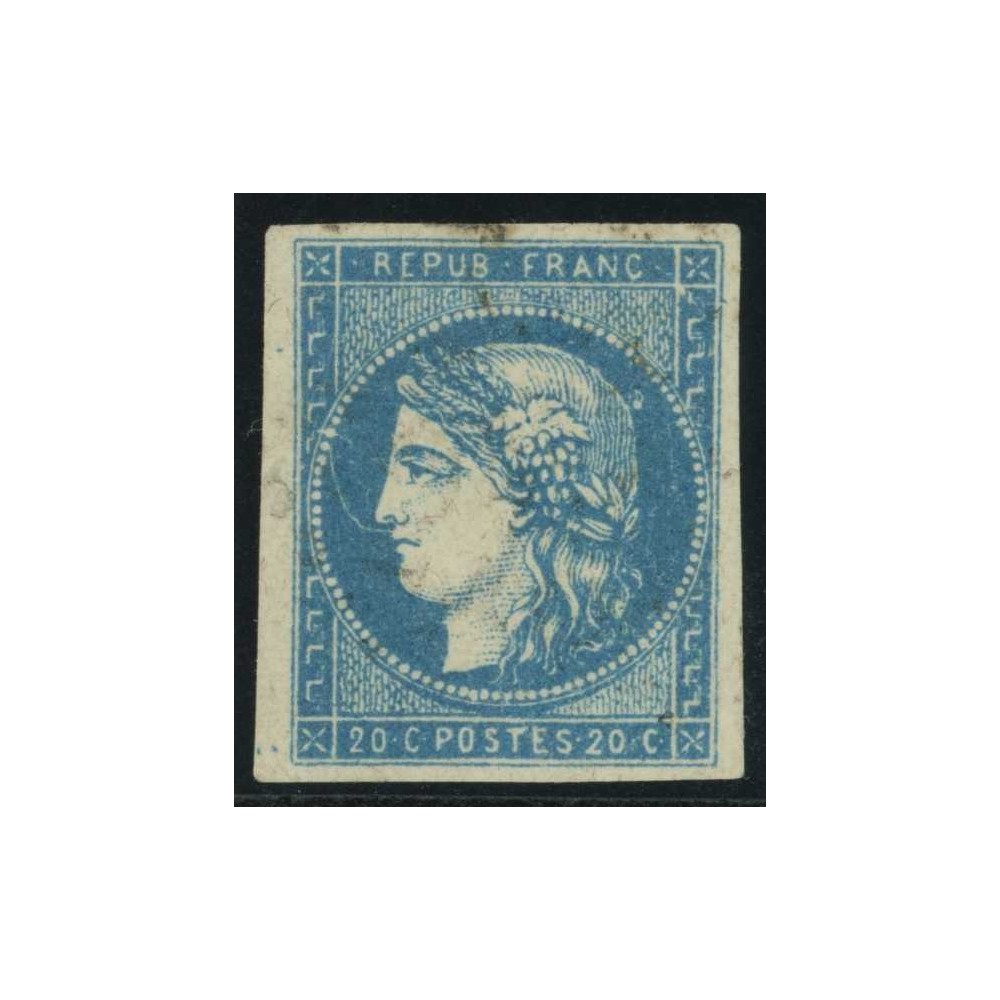 YT 44 B - Oblitéré - Variété : Tache derière la tête - Signé Brun - Cote 1200 Euro